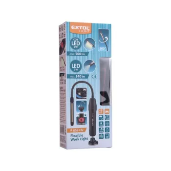   EXTOL 43146 LED munkalámpa, USB tölthető; 500 Lm, cserélhető Li-ion akku, 2500 mAh, flexibilis szár