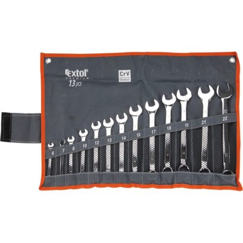 EXTOL 6733 Csillag-villás kulcs klt., CrV., elliptikus, vászon tartóban ; 13db, 6-22mm