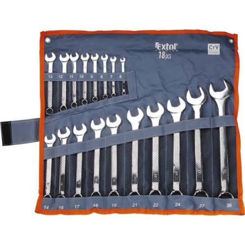 EXTOL 6734 Csillag-villás kulcs klt., CrV., elliptikus, vászon tartóban ; 18db, 6-30mm