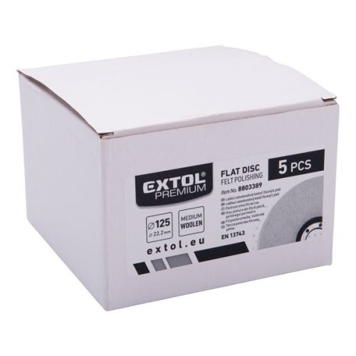 EXTOL 8803389 Polírozó filc, sima korong, INOX, acél és ALU munkadarabok polírozására 125×15mm (darabáras, de csak ötösével rendelhető