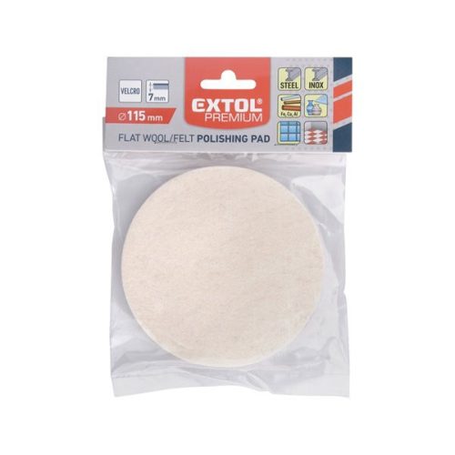 EXTOL 8803596 Polírkorong, gyapjú/filc keverék, fehér; 115 mm, 7 mm vastag, tépőzáras