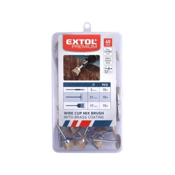   EXTOL 903761 Mini drótcsiszoló klt. 3,2 mm befogás, 45 db, 3 féle fazékkefe fejforma, rezezett acélszál