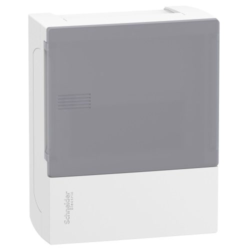SCHNEIDER MIP12106T - RESI9 MP Kiselosztó, tejüveg hatású átlátszó ajtó, falon kívüli, 1x6 modul, PEN sín, fehér