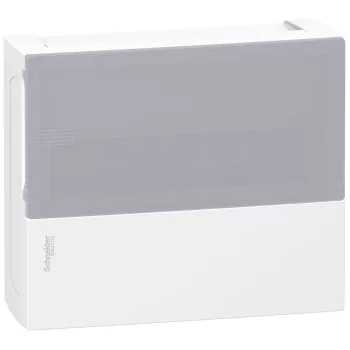   SCHNEIDER MIP12112T - RESI9 MP Kiselosztó, tejüveg hatású átlátszó ajtó, falon kívüli, 1x12 modul, PEN sín, fehér
