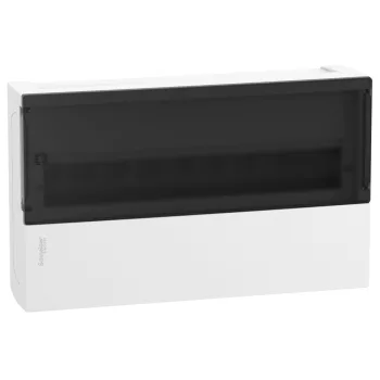   SCHNEIDER MIP12118S - RESI9 MP Kiselosztó, füstszínű átlátszó ajtó, falon kívüli, 1x18 modul, PEN sín, fehér