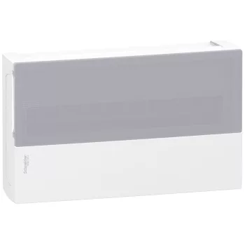   SCHNEIDER MIP12118T - RESI9 MP Kiselosztó, tejüveg hatású átlátszó ajtó, falon kívüli, 1x18 modul, PEN sín, fehér