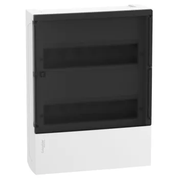   SCHNEIDER MIP12212S - RESI9 MP Kiselosztó, füstszínű átlátszó ajtó, falon kívüli, 2x12 modul, PEN sín, fehér