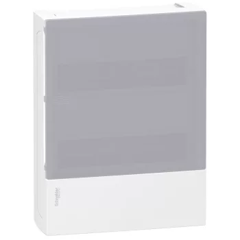   SCHNEIDER MIP12212T - RESI9 MP Kiselosztó, tejüveg hatású átlátszó ajtó, falon kívüli, 2x12 modul, PEN sín, fehér