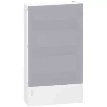   SCHNEIDER MIP12312T - RESI9 MP Kiselosztó, tejüveg hatású átlátszó ajtó, falon kívüli, 3x12 modul, PEN sín, fehér