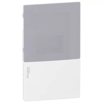   SCHNEIDER MIP22104T - RESI9 MP Kiselosztó, tejüveg hatású átlátszó ajtó, süllyesztett, 1x4 modul, PEN sín, komplett, fehér