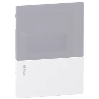   SCHNEIDER MIP22106T - RESI9 MP Kiselosztó, tejüveg hatású átlátszó ajtó, süllyesztett, 1x6 modul, PEN sín, komplett, fehér