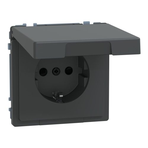 SCHNEIDER MTN2314-6034 - MERTEN 2P+F csatlakozóaljzat, biztonsági zsaluval, csapófedéllel, rugós bekötés, 16A, IP44, D-Life, antracit