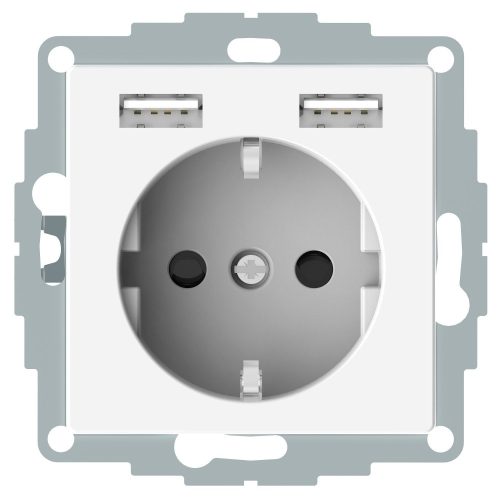 SCHNEIDER MTN2366-0319 - MERTEN 2P+F aljzat, biztonsági zsaluval, A+A USB töltővel, rugós, 16A / 2.4A, System-M, polárfehér