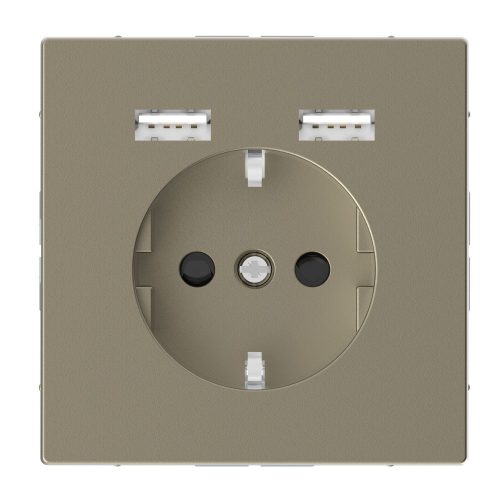 SCHNEIDER MTN2366-6033 - MERTEN 2P+F aljzat, biztonsági zsaluval, A+A USB töltővel, rugós, 16A / 2.4A, System-D, szahara
