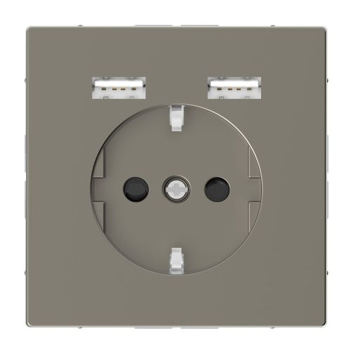 SCHNEIDER MTN2366-6050 - MERTEN 2P+F aljzat, dupla USB töltővel, 16A/2.4A, D-Life, nikkel