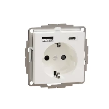   SCHNEIDER MTN2367-0319 - MERTEN 2P+F aljzat, biztonsági zsaluval, A+C USB töltővel, rugós, 16A / 3A, System-M, polárfehér