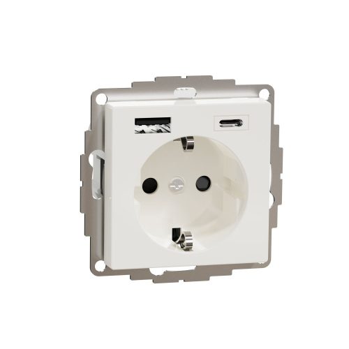 SCHNEIDER MTN2367-0319 - MERTEN 2P+F aljzat, biztonsági zsaluval, A+C USB töltővel, rugós, 16A / 3A, System-M, polárfehér