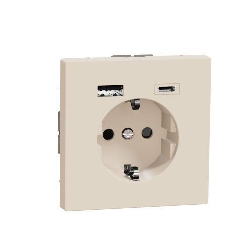 SCHNEIDER MTN2367-6033 - MERTEN 2P+F aljzat, BZS, kettős USB töltővel, rugós bekötés, 16A / 3A, A+C, D-Life, szahara