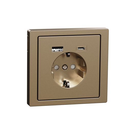SCHNEIDER MTN2367-6051 - MERTEN 2P+F aljzat, BZS, kettős USB töltővel, rugós bekötés, 16A / 3A, A+C, D-Life, pezsgő