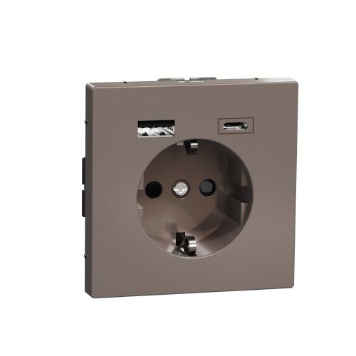 SCHNEIDER MTN2367-6052 - MERTEN 2P+F aljzat, BZS, kettős USB töltővel, rugós bekötés, 16A / 3A, A+C, D-Life, mokka