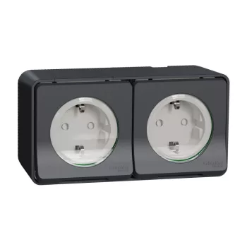   SCHNEIDER MUR36029 - MUREVA Styl 2x2P+F csatlakozóaljzat, biztonsági zsaluval, csapófedéllel, rugós, komplett, antracitszürke