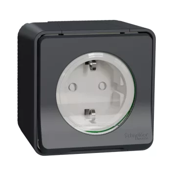   SCHNEIDER MUR36034 - MUREVA Styl 2P+F csatlakozóaljzat, biztonsági zsaluval, csapófedéllel, rugós, komplett, antracitszürke