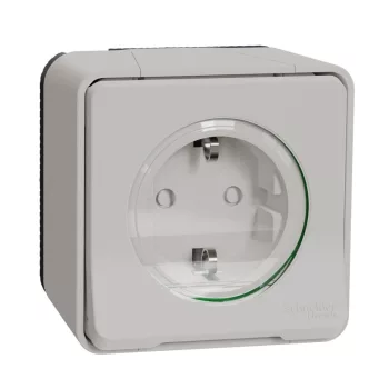   SCHNEIDER MUR39034 - MUREVA Styl 2P+F csatlakozóaljzat, biztonsági zsaluval, csapófedéllel, rugós, komplett, polárfehér