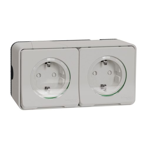 SCHNEIDER MUR39035 - MUREVA Styl 2x2P+F csatlakozóaljzat, biztonsági zsaluval, csapófedéllel, rugós, komplett, polárfehér