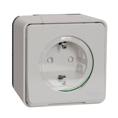 SCHNEIDER MUR39206 - MUREVA Styl 2P+F csatlakozóaljzat, biztonsági zsaluval, csapófedéllel, csavaros, komplett, polárfehér