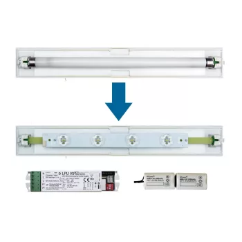   SCHRACK - Átalakító készlet 4x1W ERT LED csík+LPU 1h-8h+Akku 9,6V/2Ah Autonomy time adjustable: 1h:520lm, 3h: 520lm, 8h:200lm, to change from 8W fluorescent tubes to LED - NLERT04QSC