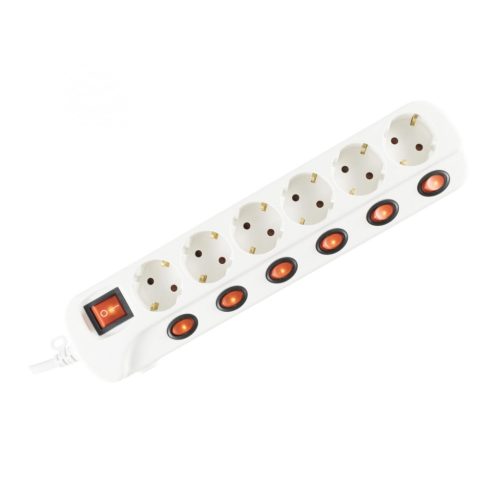 SOMOGYI ELEKTRONIC - NVK 06K-3/WH/1,5 - Aljzatonként kapcsolós 6-os elosztó, 3m, fehér