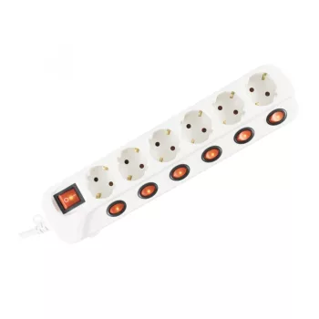   SOMOGYI ELEKTRONIC - NVK 06K/WH - Aljzatonként kapcsolós 6-os elosztó, 1,5m, fehér