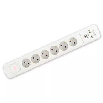   SOMOGYI ELEKTRONIC - NVT 06K USB/WH - Túlfeszültség védett elosztó, 6 aljzat, USB