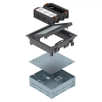   OBO-7427410 Szerelvénybeépítő egység szerelvénybetéttel komplett 222x222x73mm acélszürke - UDHOME GES4 7011