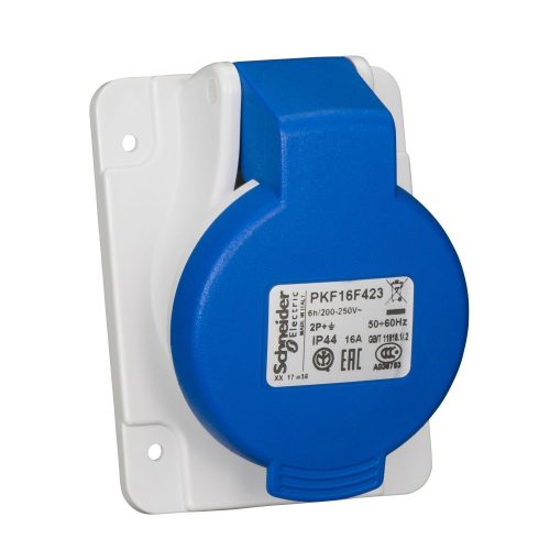 SCHNEIDER PKF16F423 - MUREVA PK (Pratika) Panelre szerelhető döntött aljzat, 2P+F, 6h, 16A, 250V, IP44, csavaros