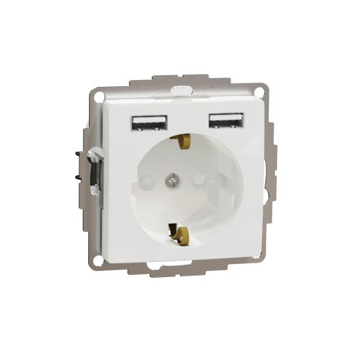 SCHNEIDER SDD111052 - SEDNA 2P+F csatlakozóaljzat, BZS, kettős USB töltővel, rugós, 16A/2.4A, fehér