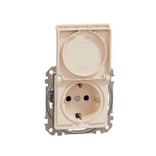 SCHNEIDER SDD112024 - SEDNA 2P+F csatlakozóaljzat biztonsági zsaluval, csapófedeles, rugós bekötés, 16A, bézs