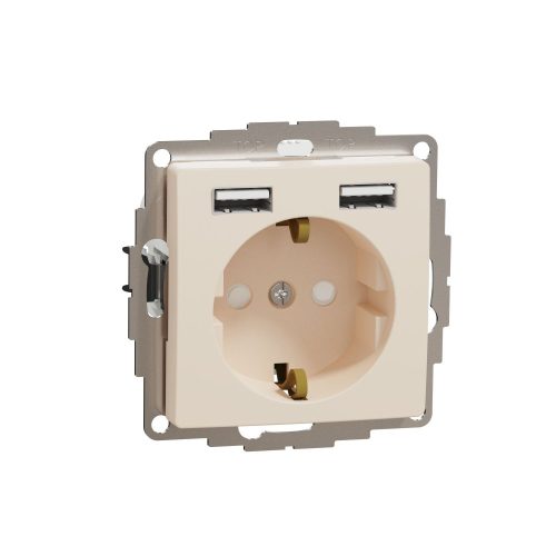 SCHNEIDER SDD112052 - SEDNA 2P+F csatlakozóaljzat, BZS, kettős USB töltővel, rugós, 16A/2.4A, bézs