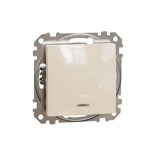 SCHNEIDER SDD112111L - SEDNA Egypólusú nyomó, kék jelzőfénnyel, rugós bekötés, 10A, bézs