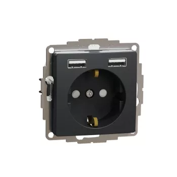  SCHNEIDER SDD114052 - SEDNA 2P+F csatlakozóaljzat, BZS, kettős USB töltővel, rugós, 16A/2.4A, antracit