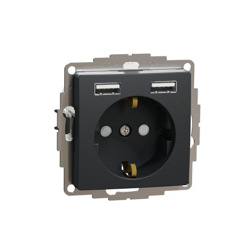 SCHNEIDER SDD114052 - SEDNA 2P+F csatlakozóaljzat, BZS, kettős USB töltővel, rugós, 16A/2.4A, antracit