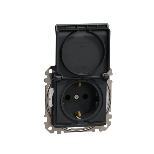 SCHNEIDER SDD214024 - SEDNA 2P+F csatlakozóaljzat biztonsági zsaluval, csapófedeles, rugós bekötés, IP44, antracit