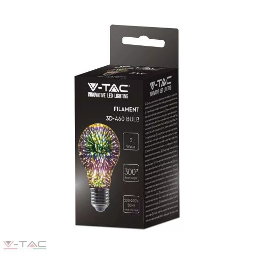 3W 3D Mágikus Retro LED izzó A60 E27 3000K  - 212704 V-TAC