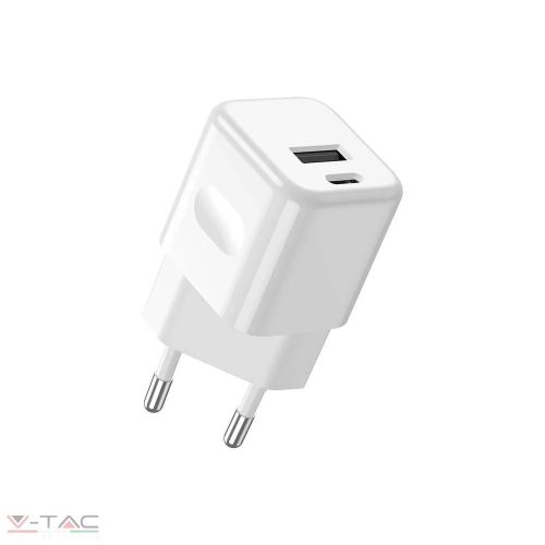 V-TAC-SKU6678 - 20W Fehér USB typeA/typeC hálózati töltő - 6678