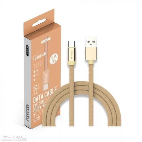 V-TAC-SKU8499 - USB C szövet kábel 1m arany 2,4A Rubin széria - 8499