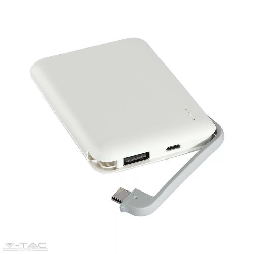 V-TAC-SKU8864 - Power bank beépített kábellel fehér 5000 mAh - 8864