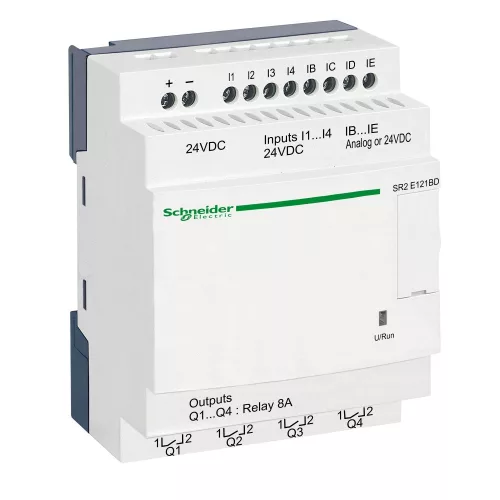 SCHNEIDER SR2E121BD - Zelio Logic programozható relé, kompakt, kijelző nélkül, 4 DI + 4DI/AI, 4 DO relés, belső órával, 24 VDC