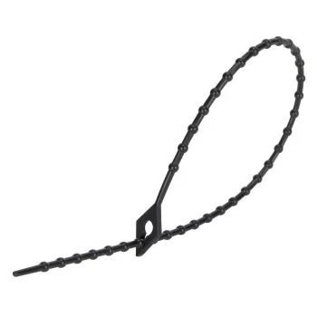   TRACON 200F-GY - Gyöngyös nyitható kábelkötegelő, fekete 200×1,8mm, D=5-59mm, PA6.6