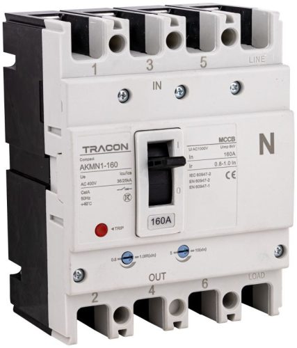 TRACON AKMN1-160 - Kompakt megszakító 4P,160A,Ir=(0,8-1,0)In,400/415V, 50/60Hz, Icu=36kA, Ics=25kA