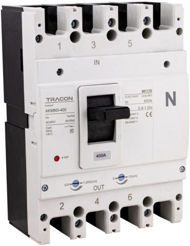 TRACON AKMN3-400 - Kompakt megszakító 4P,400A,Ir=(0,8-1,0)In,400/415V, 50/60Hz, Icu=50kA, Ics=35kA